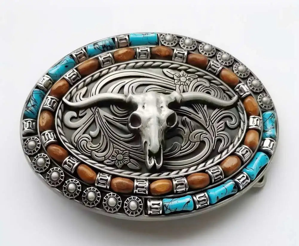 New Western Cowboy Smooth Buckle Personalized Creative Belt Buckle Head Relief Large Flower Bull Head Belt DIY Accessories
