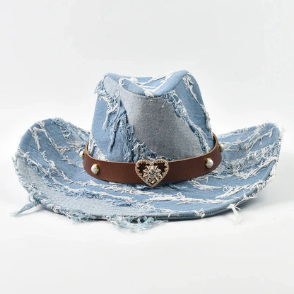 Western Cowboy Hat for Women Men Washed Denim Cowgirl Jazz Hat Suitable for Daily Casual Wear, Western Cowboy Party, Bar Cowboy