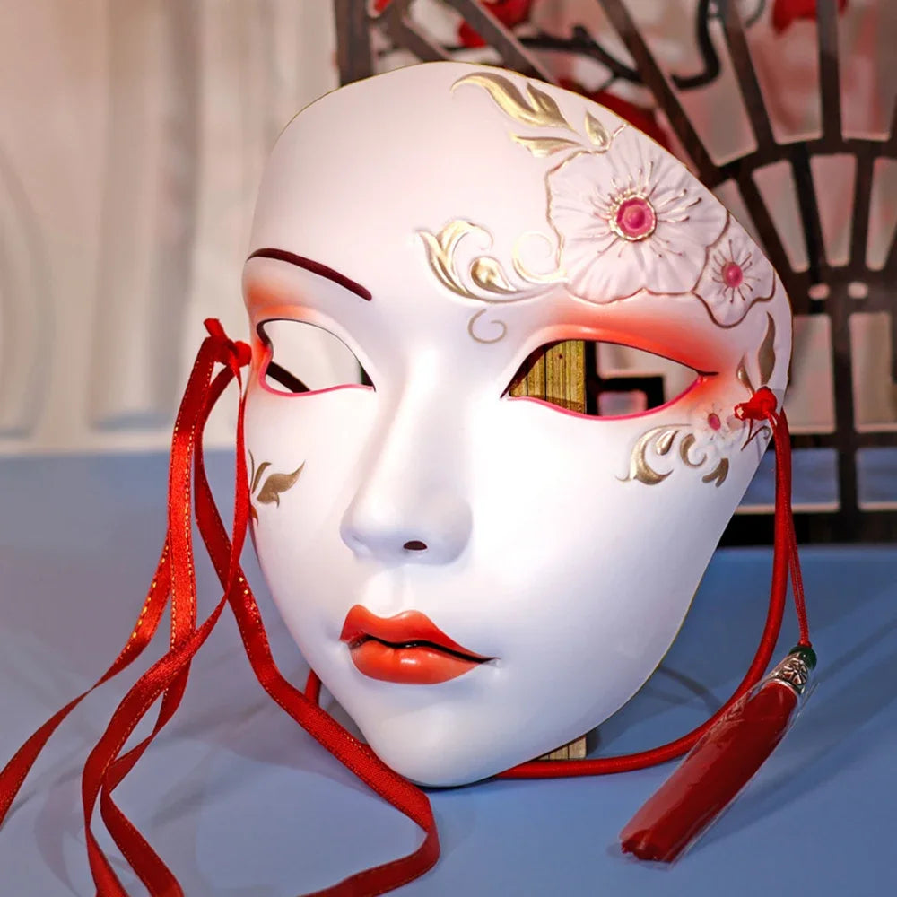 Masque de fête pour adultes, maquillage peint à la main, masque complet de file d'attente de carnaval, mascarade Kabuki pour carnaval Mardi Gras Cosplay