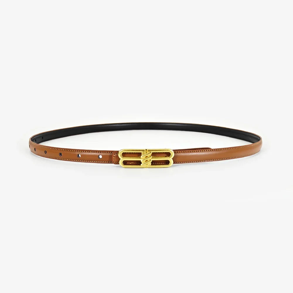 Women's genuine cowhide leather belt, luxury bb bucket, elegant design, denim belt, thin belt