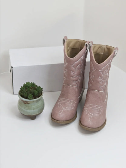 Classic Western Knee High Boots for Girls Premium Quality Slip-on Cowboy Long Booties Kids Autumn Heeled Point Botas Kids Shoes