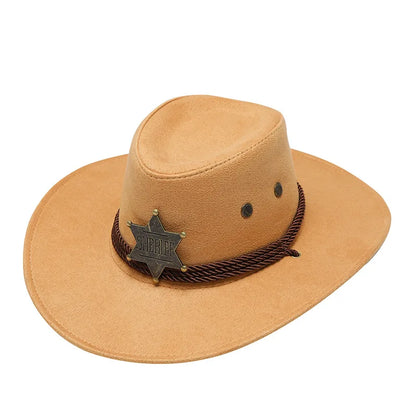 Western Wild West Sheriff Hat With Five Star Party Costume For Men Lady Jazz Cowgirl Wide Cowboy Hat Unique Star Badge Decors