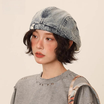 Béret de Cowboy en Denim pour femmes, chapeau de journal britannique décontracté, casquette flatcap, accessoire de mode