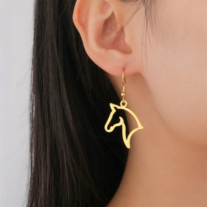 My Shape Boucles d'oreilles tête de cheval pour femme, acier inoxydable, goutte de cheval, boucle d'oreille pendante, bijoux amoureux, cadeaux du Nouvel An
