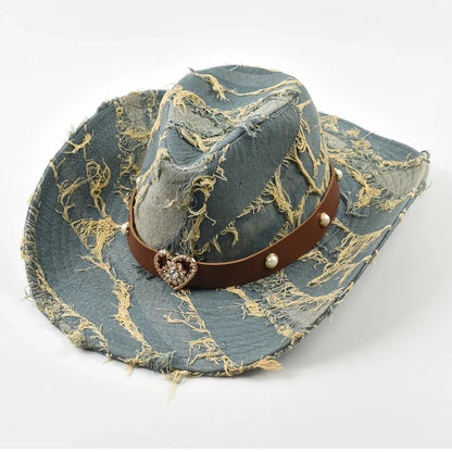Western Cowboy Hat for Women Men Washed Denim Cowgirl Jazz Hat Suitable for Daily Casual Wear, Western Cowboy Party, Bar Cowboy