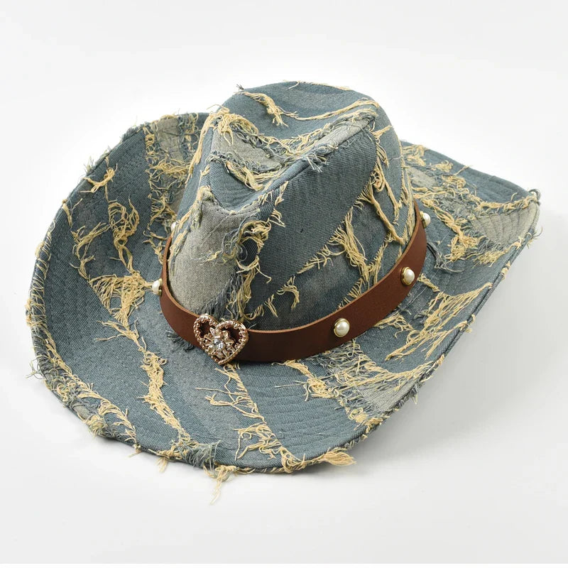 Western Cowboy Hat for Women Men Washed Denim Cowgirl Jazz Hat Suitable for Daily Casual Wear, Western Cowboy Party, Bar Cowboy