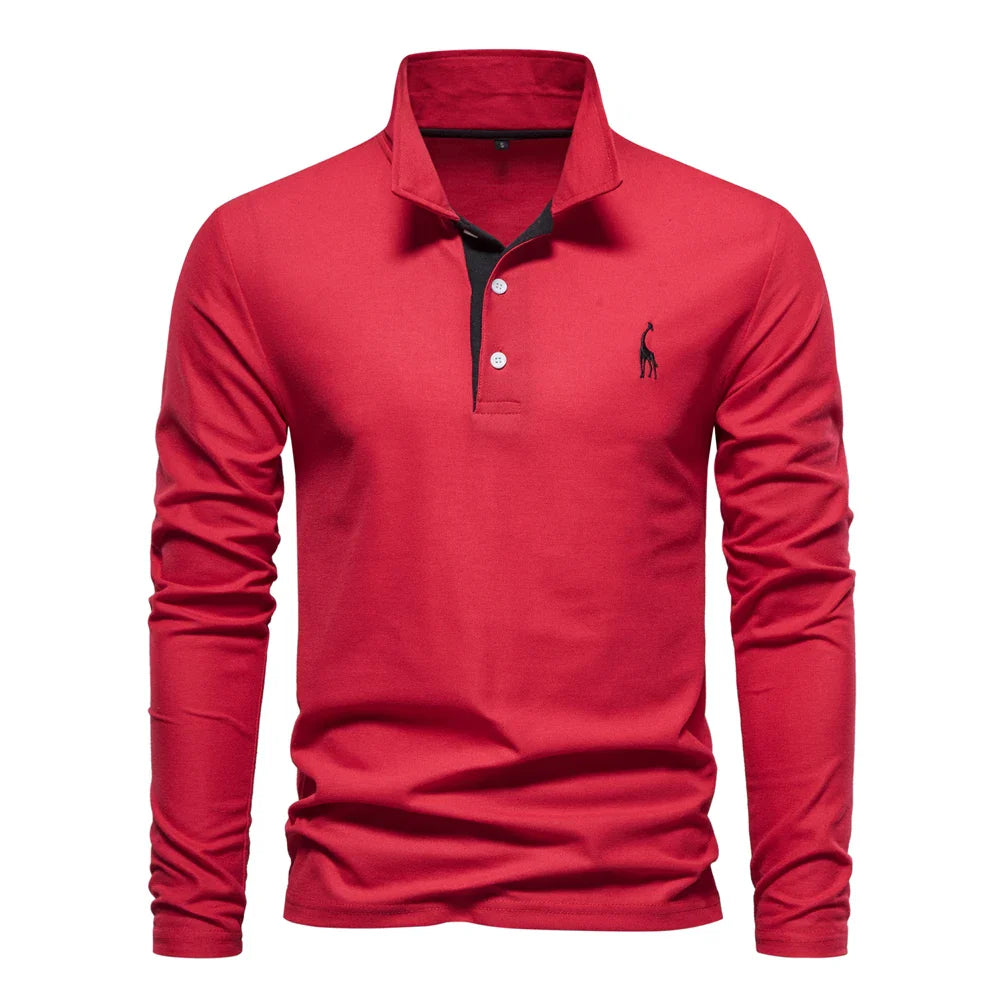 AIOPESON 2023 Nouvelle Polo Homme Broderie Cerf Chemises Manches Longues Couleur Unie Affaires Sociales Homme