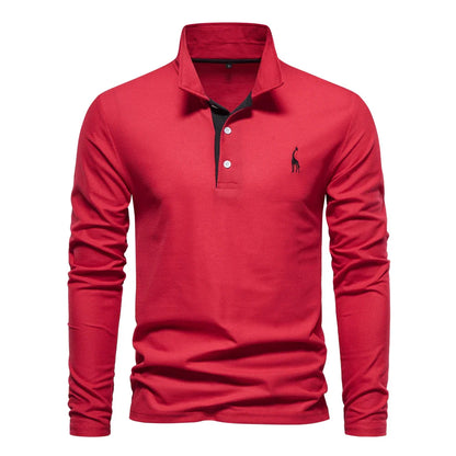 AIOPESON 2023 Nouvelle Polo Homme Broderie Cerf Chemises Manches Longues Couleur Unie Affaires Sociales Homme