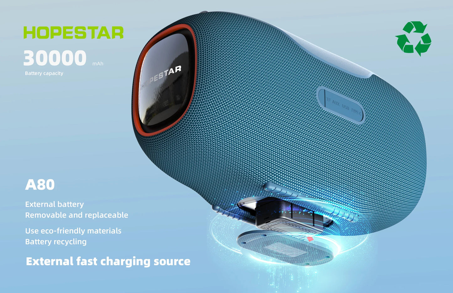 Hopestar speaker A80 alto gravador de áudio portátil de alta qualidade 350W RGB subwoofer home theater USB party computer DC