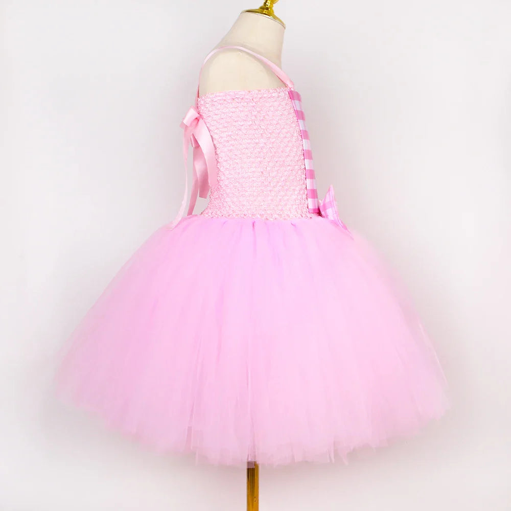 Costume Barbie La Movie pour filles Margot Robbie Robe tutu en tulle à carreaux rose Vêtements de déguisement de princesse pour enfants pour Halloween et fêtes d'anniversaire