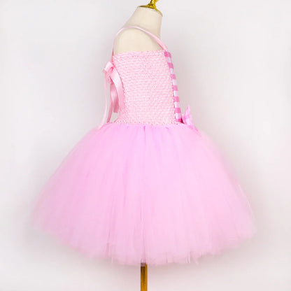 Costume Barbie La Movie pour filles Margot Robbie Robe tutu en tulle à carreaux rose Vêtements de déguisement de princesse pour enfants pour Halloween et fêtes d'anniversaire