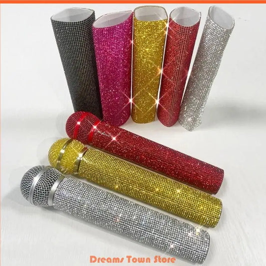 Housse de protection décorative pour microphone, ornée de strass et de paillettes, compatible avec 90 % des microphones sans fil portables utilisés dans les KTV et les bars.