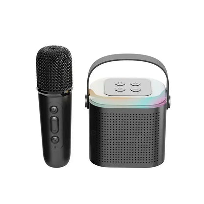 Mini karaoke machine, LED speaker with Bluetooth, suitable for family birthday party, microphone for girls and boys.