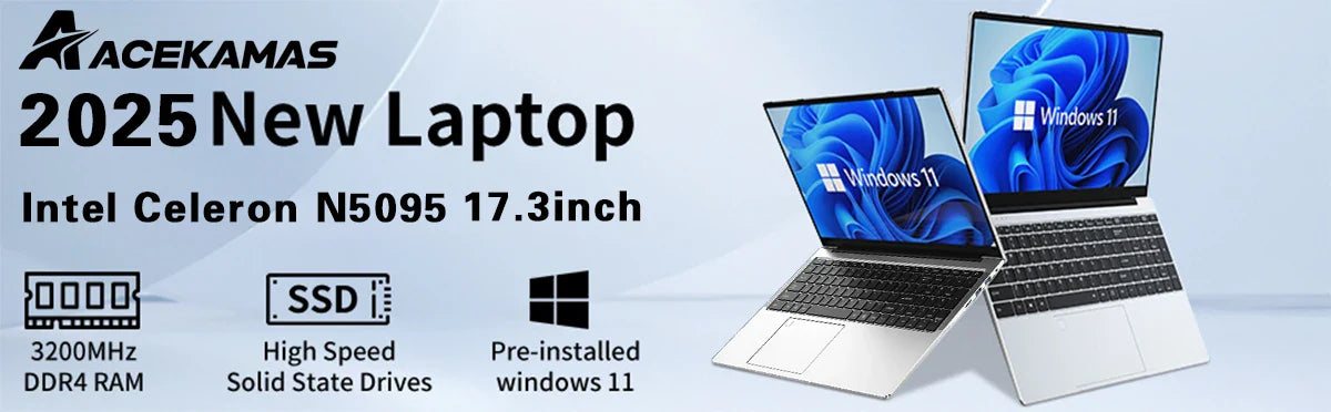 ACEKAMAS 17.3 inch Laptop Computer Intel N5095 Windows 11 Pro Fingerprint Office Laptops 16GB DDR4 1TB SSD Portable Notebook PC