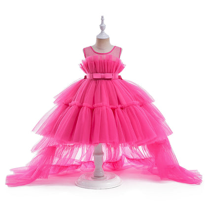 Formal evening gowns for children, elegant evening dresses for girls, with train, detachable princess dress