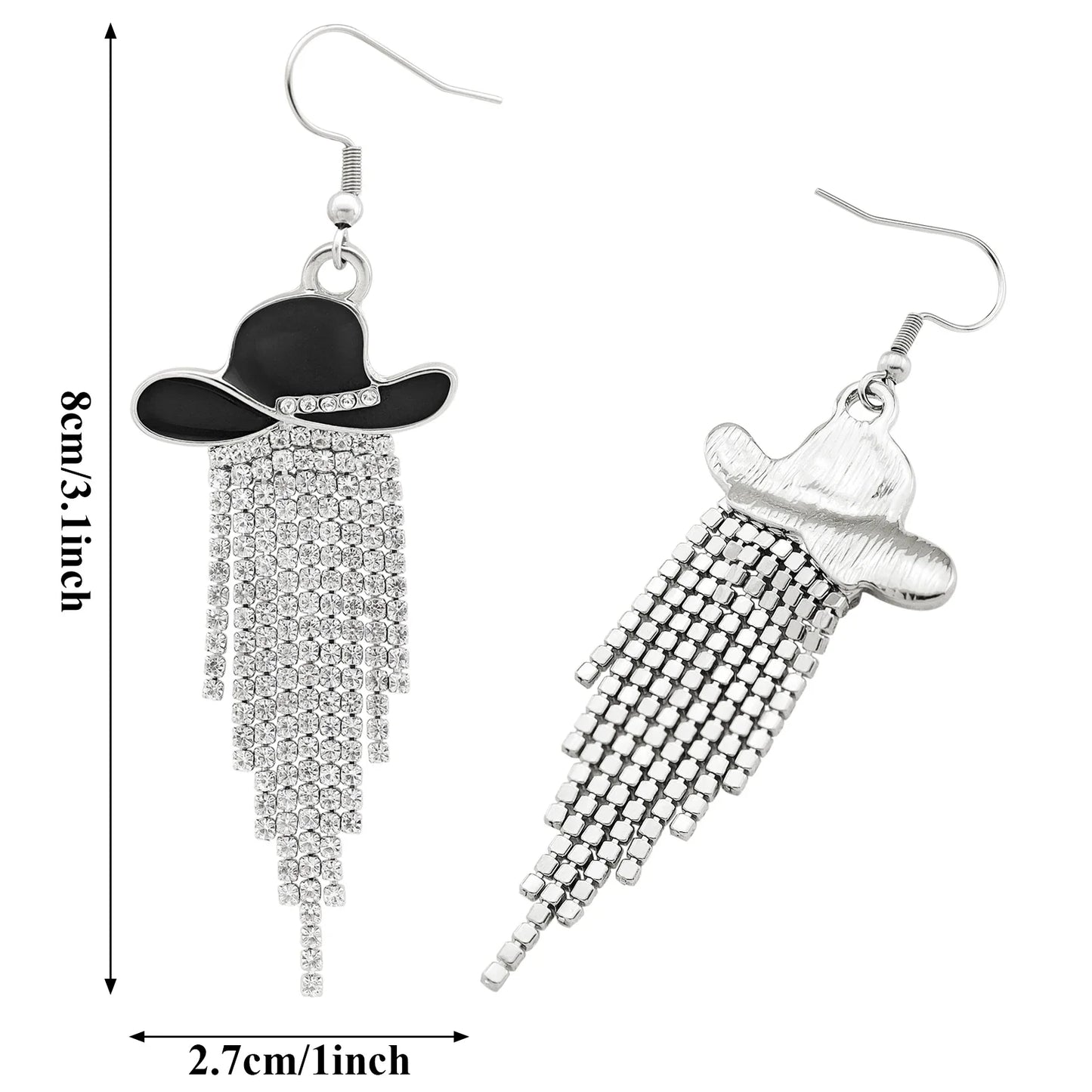 Boucles d'oreilles pendantes de cowgirl de l'Ouest, Chapeau en émail, Pendentif à pompon strass scintillant, Bijoux pour femmes pour bal, concerts country, rodéo, cow-boy