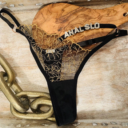 String personnalisé pour femmes, culotte en dentelle découpée, string personnalisé, lettres en strass, sous-vêtements, cadeau de saint valentin, nouvelle collection