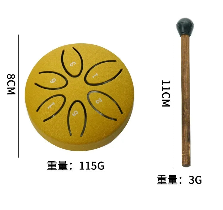 Tambour à Tongle en acier de 3 pouces, 6 tons, Instrument à main avec maillets, sons apaisants pour la méditation, le Yoga, la thérapie musicale en extérieur et en intérieur