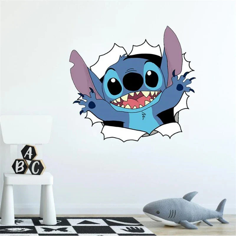 Autocollants muraux Lilo & Stitch pour chambres d'enfants, crèche, salon, chambre à coucher, décoration murale, affiche animée