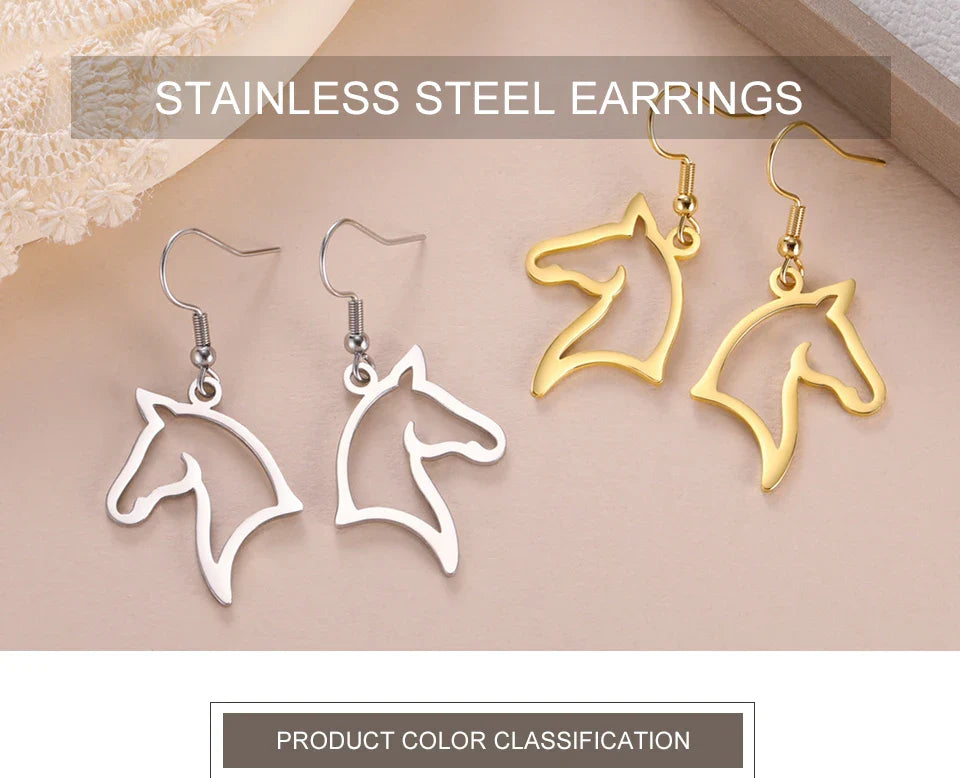 My Shape Boucles d'oreilles tête de cheval pour femme, acier inoxydable, goutte de cheval, boucle d'oreille pendante, bijoux amoureux, cadeaux du Nouvel An