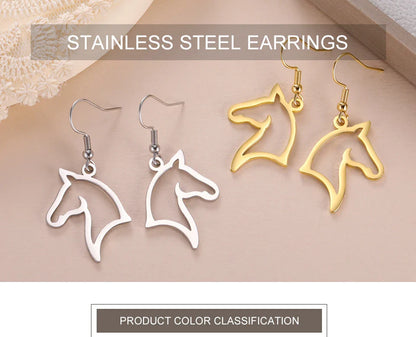 My Shape Boucles d'oreilles tête de cheval pour femme, acier inoxydable, goutte de cheval, boucle d'oreille pendante, bijoux amoureux, cadeaux du Nouvel An