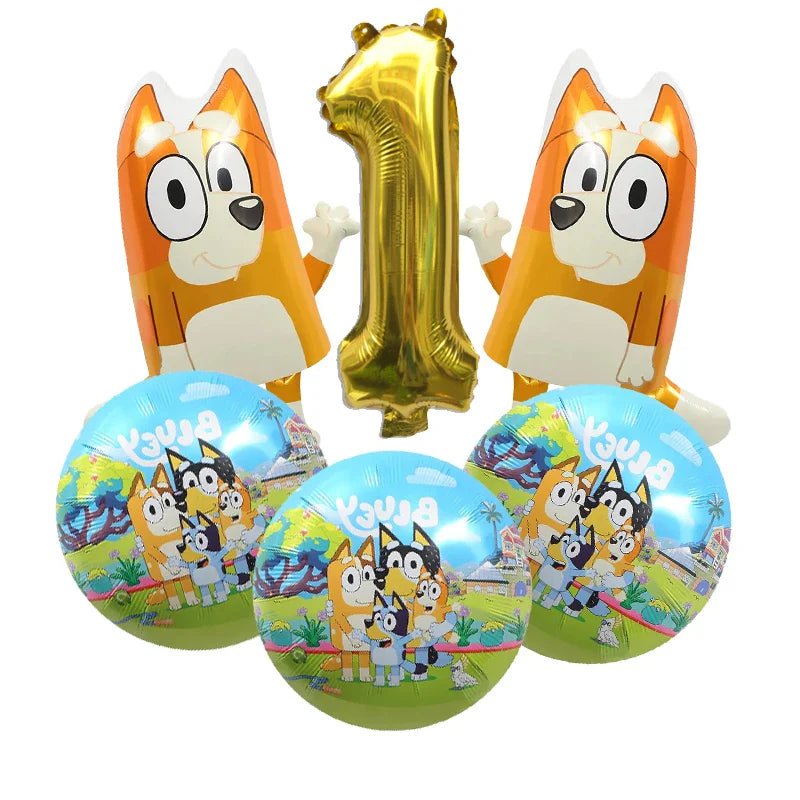 Bluey – vaisselle de fête d'anniversaire de noël, bannière jetable, garniture de gâteau, drapeau suspendu, ballons avec chiffres bleus, décoration d'anniversaire