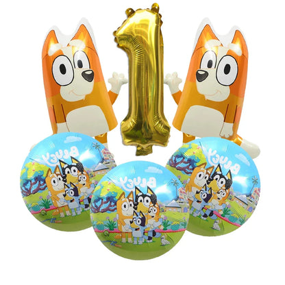 Bluey – vaisselle de fête d'anniversaire de noël, bannière jetable, garniture de gâteau, drapeau suspendu, ballons avec chiffres bleus, décoration d'anniversaire