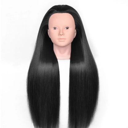 Tête de mannequin à cheveux longs synthétiques avec support de trépied de perruque réglable Modèle avec tête de mannequin Formation de coiffeur coiffant