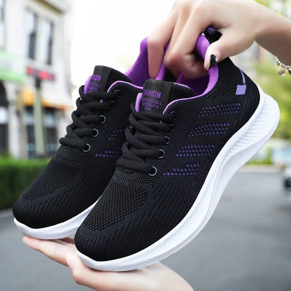 Chaussures de sport pour femmes Chaussures individuelles décontractées respirantes à semelle souple chaussures de course en maille volante d'automne