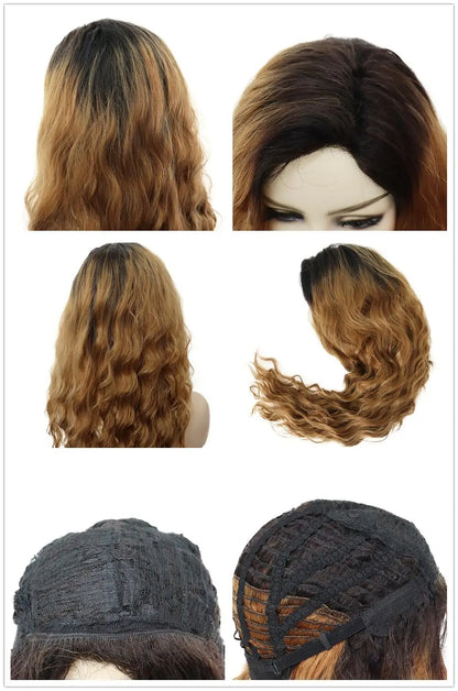 Perruque blonde bouclée cheveux synthétiques longs naturels perruques ondulées pour femmes blanches, raie libre, racines foncées, perruques ombrées, perruque ondulée tendance + autocollants