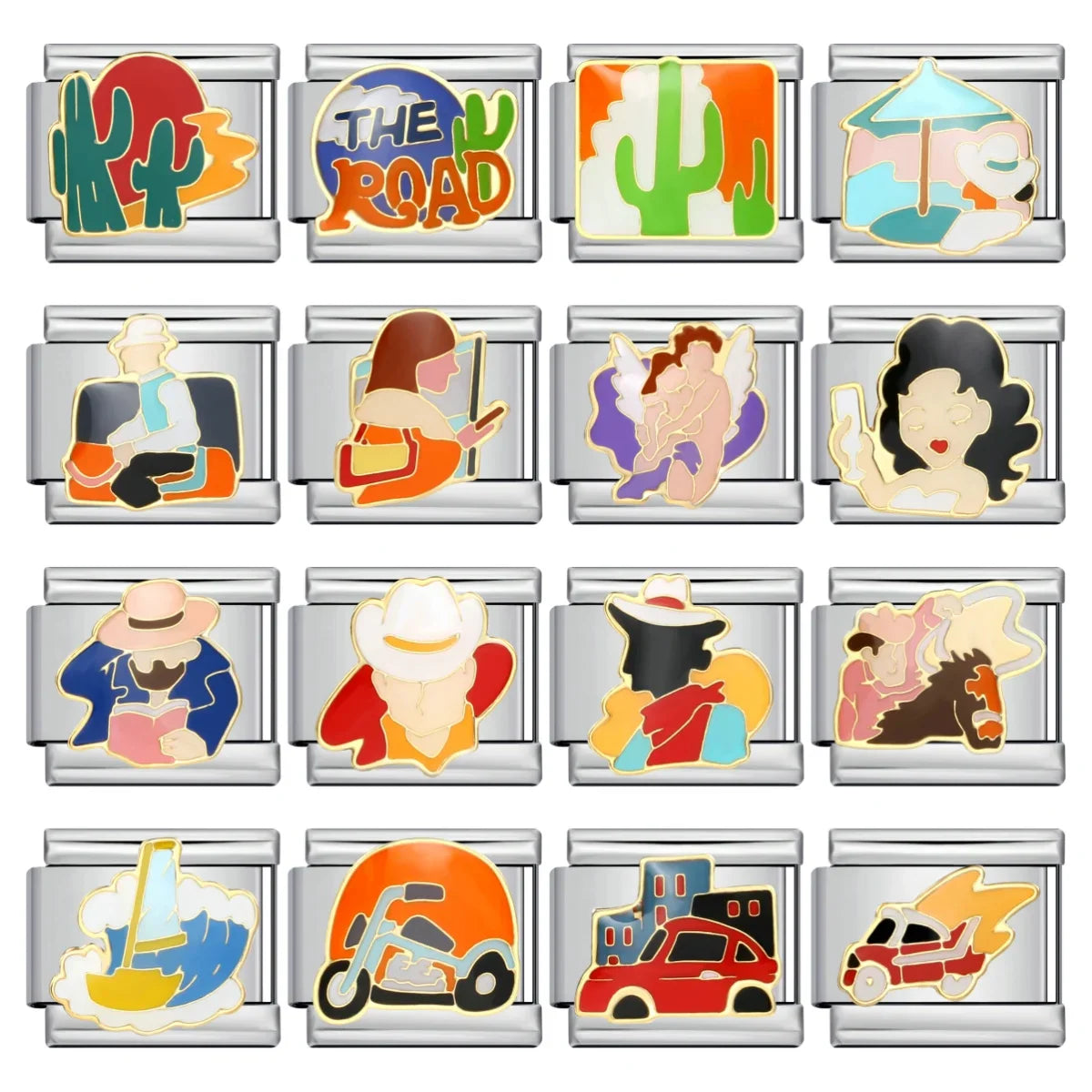Nouveau bracelet en acier inoxydable pour homme et femme, style western, cactus, voiture, plage, breloque italienne de 9 mm, pour cadeau et fabrication de bijoux.