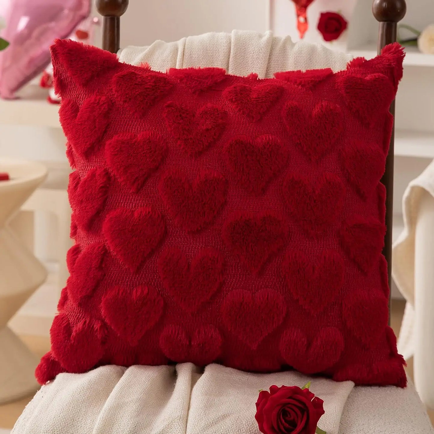 Housse de coussin en peluche pour la saint-valentin, avec coussin Jacquard brodé de cœur, pour décoration de canapé et de salon (oreiller non inclus)