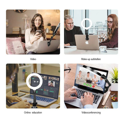 LED Ring Light with Tripod and Suction Cup for Selfie, 16cm, Portable USB Plug, Laptop Lighting, Video Conferencing, Makeup