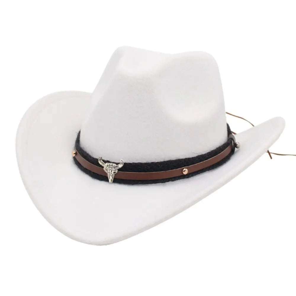 Western Cowboy Hat Jazz Knight Hats For Men Ethnic Style Felt Hats With Bull Shaped Decor Grassland Country Hat Sombrero