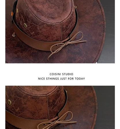 Faux Leather Western Cowboy Hats For Women Men Vintage Gentleman Cowgirl Jazz hat Holidays Party Cosplay Hat