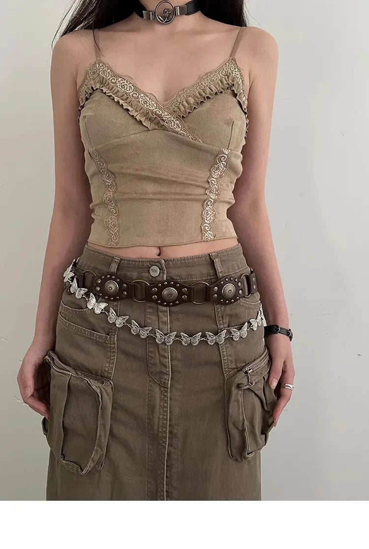 Ceinture de Cowboy occidentale pour femmes, nouvelle ceinture à rivets marron Vintage américain, ceinture en Denim polyvalente avec Style Ins, 2025
