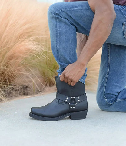 Retro Cowboy Boots Men Mid Calf Western Boots Mixed gender Leather Boots Man Slip On Shoes Winter Knight  Booties Size 48