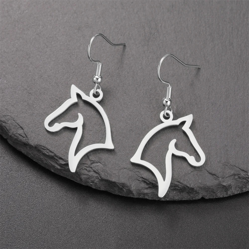 My Shape Boucles d'oreilles tête de cheval pour femme, acier inoxydable, goutte de cheval, boucle d'oreille pendante, bijoux amoureux, cadeaux du Nouvel An