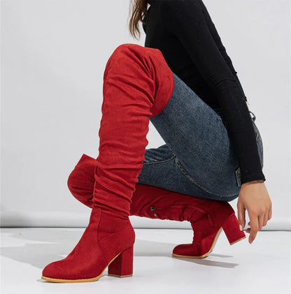 Bottes Noires Marron Cuissardes Liyke 2025 Automne Hiver Femme Sexy Bout Pointu Fermeture Éclair Chaussures Hautes Talon Carré Bottines Femme