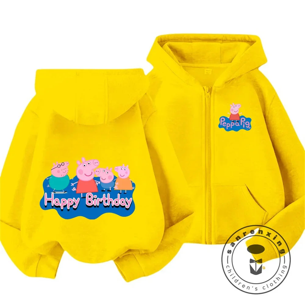 Sweat à capuche zippé Peppa Pig pour enfants, style dessin animé, pour garçons et filles de 3 à 14 ans