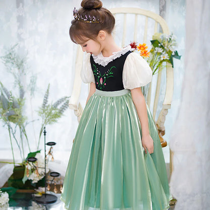Robe de princesse de cosplay Anna pour filles, costume en maille à manches lanternes, pour fête d'anniversaire, carnaval, Halloween, robe de bal pour enfants