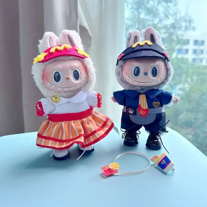 Labubu 17cm Clothes Outfit Accessories For Labubu Dolls Clothing Kids Gift French Fries Apron And M Hat Work Uniforms FF15G