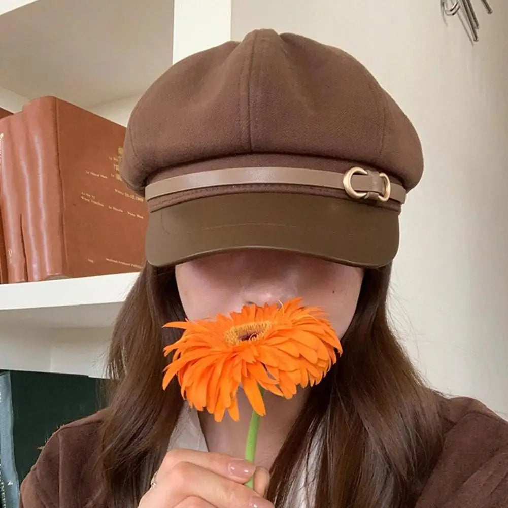 Béret de Style britannique rétro pour femmes, casquette de journal octogonale polyvalente pour grande circonférence de la tête, chapeau de printemps et d'automne