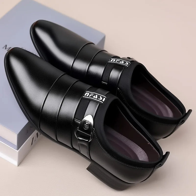 Leather Shoes for Men Slip on Pointed Toe Oxfords Formal Wedding Party Office Business Casual Dress Shoes for Male Social Shoe