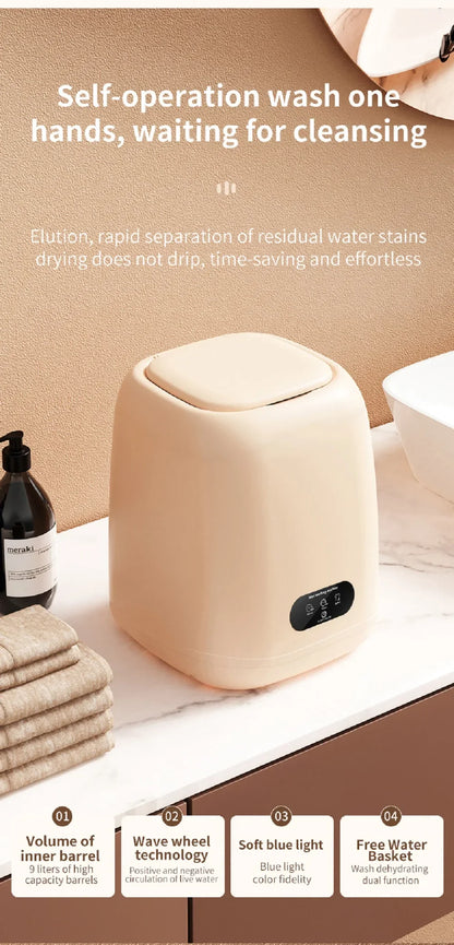 Mini Washing Machine,9L Capacity，Portable Home Dormitory Underwear Socks Elution Washer,3 Major Cleaning And Care Modes