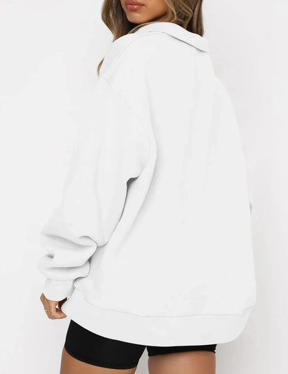 Women Sweatshirts Turn Down Collar Zipper Pullovers Long Sleeve Spliced Thick Warm Sweatshirt Outwear Autumn Winter 2024