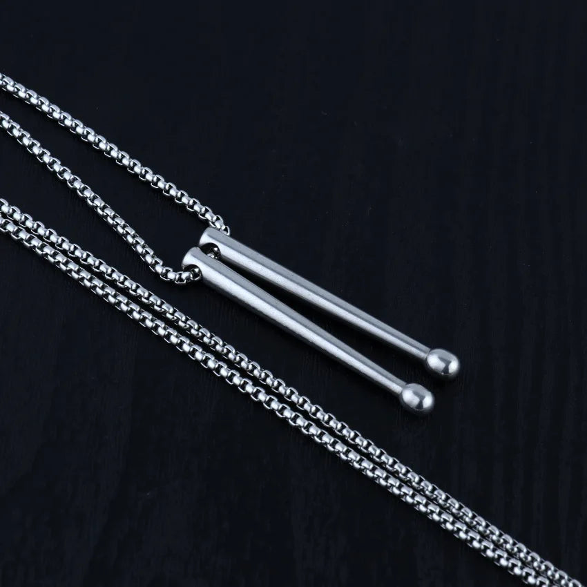 Tambour collier baguettes Punk bijoux Punk baguettes pendentif collier Cool tambour bâton collier pour femmes hommes tambour bâton