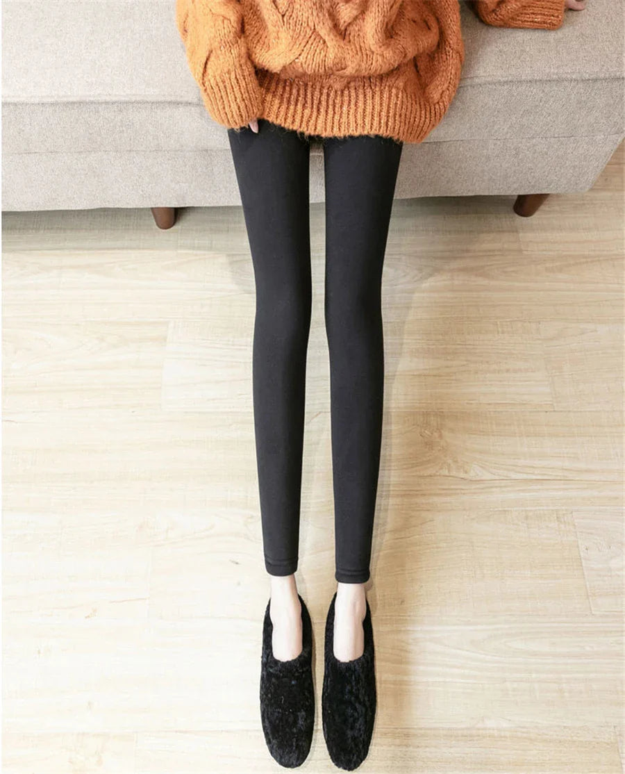 Pantalon crayon taille haute en laine d'agneau pour femme, leggings d'hiver épais, peluche moelleuse, longueur de rinçage, doublure en velours chaud ATIONS Ins, décontracté