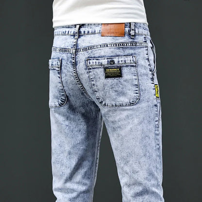 2024 New Skinny Jeans Men Vintage Fashion Snowflake Washed Classic Slim Skinny Elastic Male Casual Denim Trousers