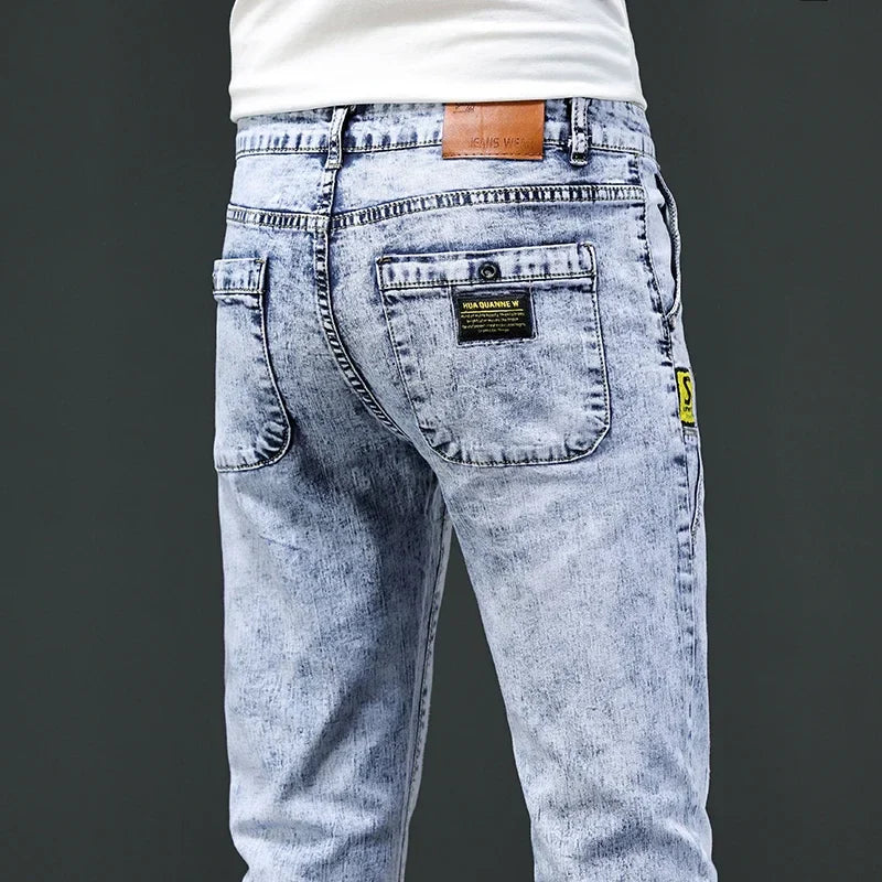 2024 New Skinny Jeans Men Vintage Fashion Snowflake Washed Classic Slim Skinny Elastic Male Casual Denim Trousers